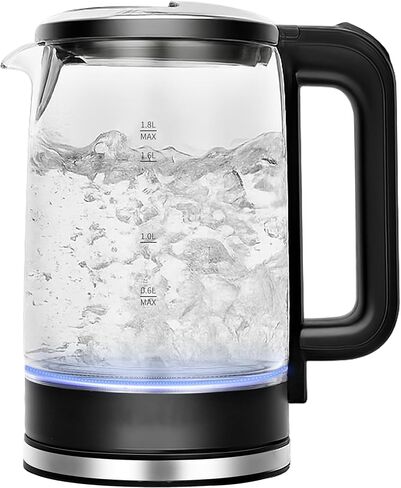 Electric Glass Kettle, 1.8L Glass Tea Kettle & Hot Water Boiler, 360° Swivel Base, BPA Free, Auto Shut-Off, Boil-Dry Proof, 304 Stainless Steel, 1500W in Saudi Arabia
