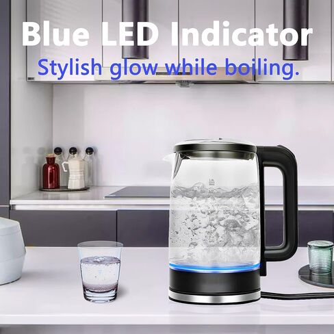 Electric Glass Kettle, 1.8L Glass Tea Kettle & Hot Water Boiler, 360° Swivel Base, BPA Free, Auto Shut-Off, Boil-Dry Proof, 304 Stainless Steel, 1500W in Saudi Arabia