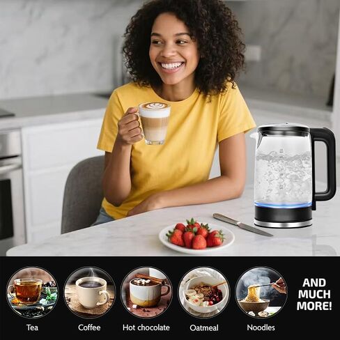 Electric Glass Kettle, 1.8L Glass Tea Kettle & Hot Water Boiler, 360° Swivel Base, BPA Free, Auto Shut-Off, Boil-Dry Proof, 304 Stainless Steel, 1500W in Saudi Arabia