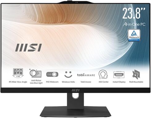MSI Modern AM242TP 12M AIO Touch | 23.8" 1920x1080 FHD | Core i7-1260P 12 cores @ 4.7 - 1TB SSD + 1TB HDD - 16GB RAM | Win 11 Home - Black (Renewed) in Saudi Arabia
