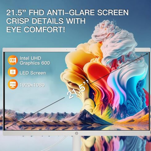 HP All-in-One Desktop Computer-Win 11 Pro • 21.5 "FHD Display Anti-Glare Display • Intel Celeron J4025 CPU • للاستخدام اليومي • ذاكرة الوصول العشوائي 16GB 1TB SSD • ث/الإكسسوارات (متجددة) in Saudi Arabia
