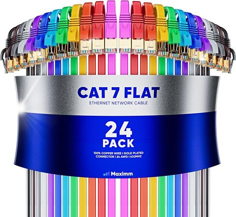 Maximm Cable CAT7 Flat Ethernet Cable, 24 Pack (Green, 6ft) 10 Gbps, 600 MHz, Shielded RJ45 Gold Connectors Ultra-Thin Flexible Design for Home & Office Networking in Saudi Arabia