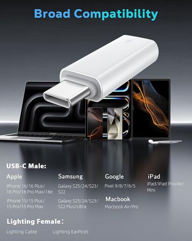 60W USB C إلى محول صوت سماعة الرأس Lightning لـ iPhone 16 15 Plus Pro Max - دعم PD Fast Charging Data Lightning إلى محول USB C لسماعات الأذن ، وليس لميكروفون OTG/Lavalier in Saudi Arabia
