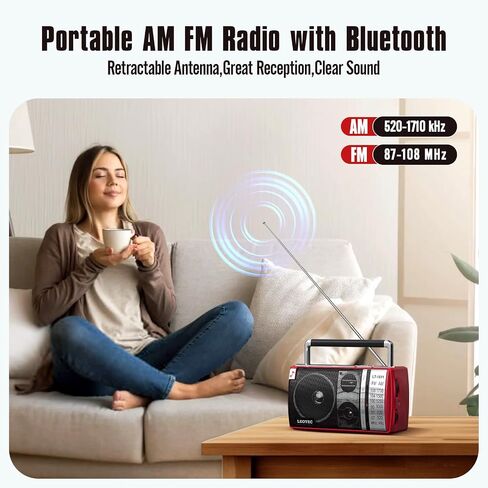 LEOTEC AM FM Radio Portable with Bluetooth 3.5mm Headphone Jack AC/DC Power | High-sensitivity signal,stable reception,compact design for indoor & outdoor,large tuning knob friendly to elderly users in Kuwait