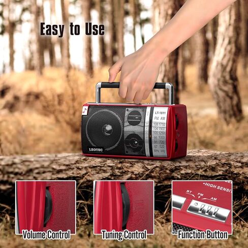 LEOTEC AM FM Radio Portable with Bluetooth 3.5mm Headphone Jack AC/DC Power | High-sensitivity signal,stable reception,compact design for indoor & outdoor,large tuning knob friendly to elderly users in Kuwait