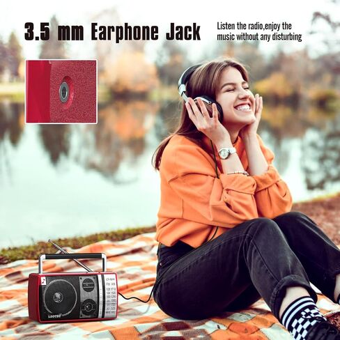 LEOTEC AM FM Radio Portable with Bluetooth 3.5mm Headphone Jack AC/DC Power | High-sensitivity signal,stable reception,compact design for indoor & outdoor,large tuning knob friendly to elderly users in Kuwait