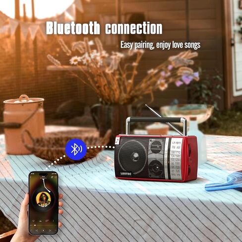 LEOTEC AM FM Radio Portable with Bluetooth 3.5mm Headphone Jack AC/DC Power | High-sensitivity signal,stable reception,compact design for indoor & outdoor,large tuning knob friendly to elderly users in Kuwait