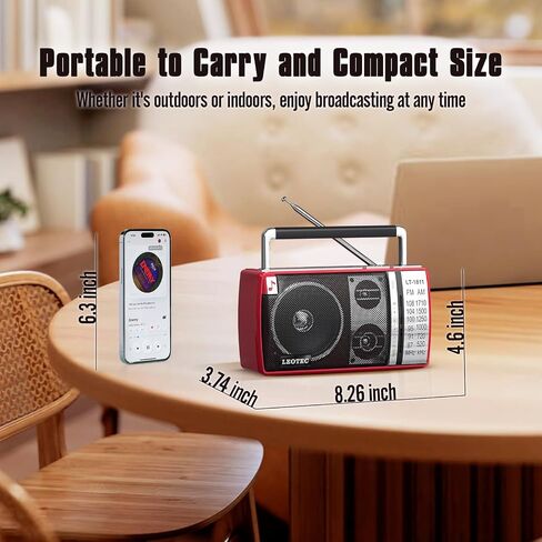 LEOTEC AM FM Radio Portable with Bluetooth 3.5mm Headphone Jack AC/DC Power | High-sensitivity signal,stable reception,compact design for indoor & outdoor,large tuning knob friendly to elderly users in Kuwait