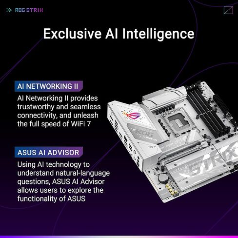 ASUS ROG Strix B860-G Gaming WiFi mATX motherboard, Advanced AI PC Ready, 14+1+2+1 power stages, DDR5 slots, PCIe 5.0, four M.2 slots, WiFi 7, AI Networking II, Aura Sync RGB lighting. in Saudi Arabia