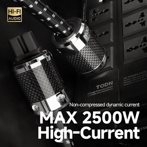 كبل طاقة الصوت Todn HIFI لـ Audiophile مع 7 AWG O-C CORES ، و 24K مطلي بالذهب 3 قابس سلك الطاقة/IEC C15 ، φ17.5mm ، 3ft/1M in Kuwait