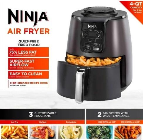Fryer Air Ninja-4-Quart Co Co Co Co ، 75 ٪ أقل من الدهون ، الطهي السريع ، Fry متعدد الوظائف ، إعادة تسخين ، جفاف ، آمن غسالة الصحون (الأزرق) in Kuwait