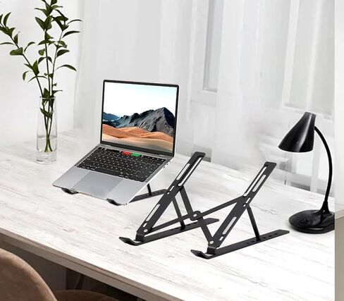 10-Levels Angles Adjustable Laptop Stand for Desk, Foldable Riser, Portable Holder Mount, Ventilated Cooling Computer Notebook Stand (Black) in Saudi Arabia