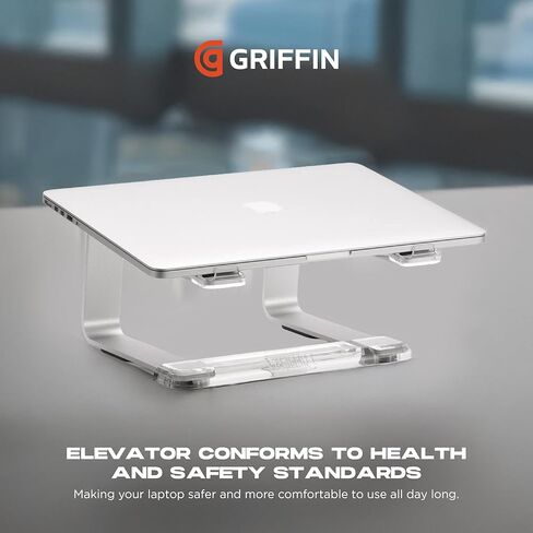 Griffin Elevator Baptop Stand - Riser Computer Riser & Laptop Mount مصنوع من الألومنيوم المصقول القوي - يدعم مساحة العمل ورفع مساحة العمل مع الحد الأدنى من التصميم ، Classic Clear (2.5 أوقية) in Saudi Arabia