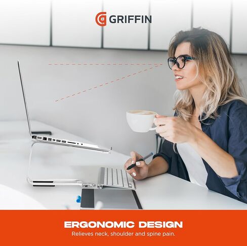 Griffin Elevator Baptop Stand - Riser Computer Riser & Laptop Mount مصنوع من الألومنيوم المصقول القوي - يدعم مساحة العمل ورفع مساحة العمل مع الحد الأدنى من التصميم ، Classic Clear (2.5 أوقية) in Saudi Arabia