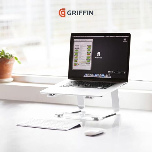 Griffin Elevator Baptop Stand - Riser Computer Riser & Laptop Mount مصنوع من الألومنيوم المصقول القوي - يدعم مساحة العمل ورفع مساحة العمل مع الحد الأدنى من التصميم ، Classic Clear (2.5 أوقية) in Saudi Arabia