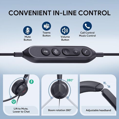 Yealink UH44 Teams Certified USB Headset - Noise Cancelling Mic, Single-Ear Design with Pivotable Boom, Monaural Audio for PC/Laptop with Inline Controls, USB-C/A & Busylight-Black in Saudi Arabia