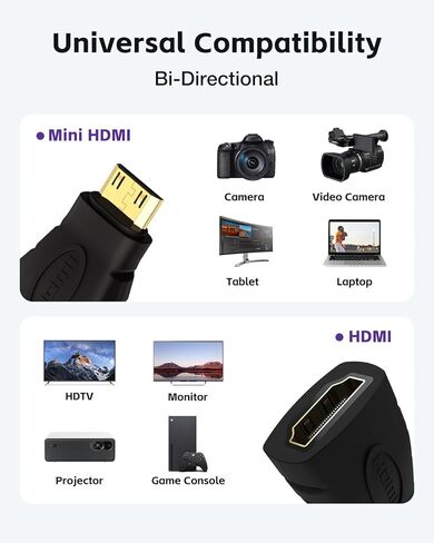 VCE 2-Pack HDMI Mini Adapter Gold Plated Mini HDMI to Standard HDMI Connector 4K Compatible for Camera, Camcorder, DSLR, Tablet, Video Card in Saudi Arabia