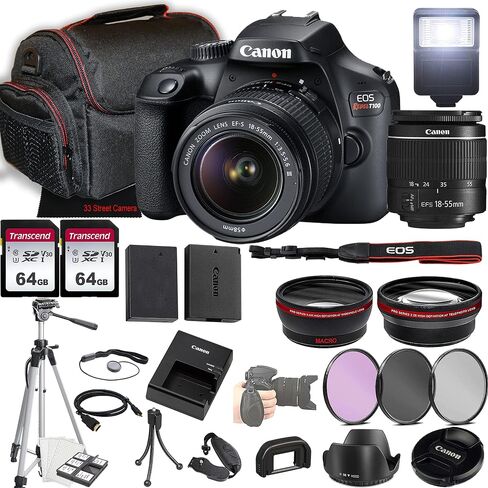 Canon EOS Rebel T100 DSLR Camera W/EF-S 18-55mm F/3.5-5.6 III Lens + 2x 64GB Memory + Case + Filters + Tripod + More (حزمة 35pc) (متجددة) in Saudi Arabia