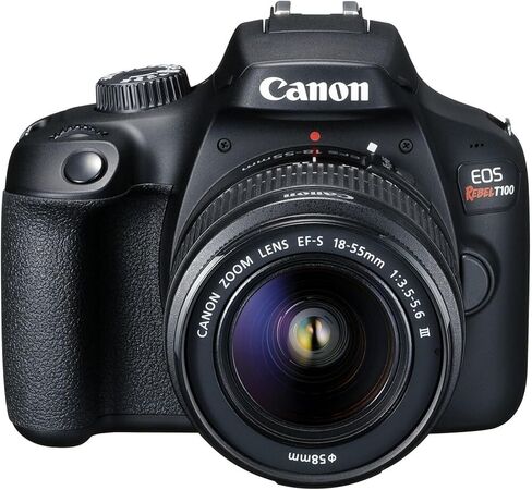 Canon EOS Rebel T100 DSLR Camera with 18-55mm Lens + 2pc 64GB Memory Cards, LED Video Light, Camera Case, Filters & More, Black (Renewed) in Saudi Arabia