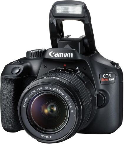 Canon EOS Rebel T100 DSLR Camera with 18-55mm Lens + 2pc 64GB Memory Cards, LED Video Light, Camera Case, Filters & More, Black (Renewed) in Saudi Arabia