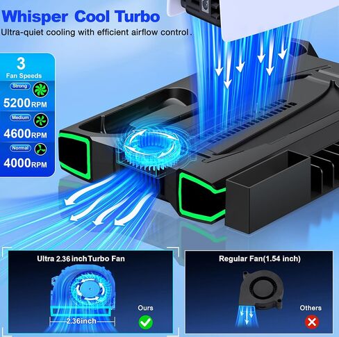 PS5 Stand Cooling Station for PS5/PS5 Slim Console, PS5 Accessories Vertical Stand with 2.36in Large P5 Fan Cooling Fan, Colorful Light, Dual Controller Charger, Headset Holder, 3 Charger Port-Black in Kuwait