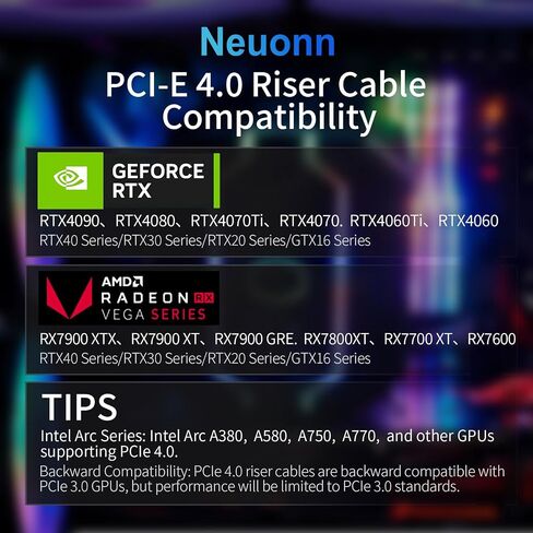 Neuonn PCi-E 4.0 Riser Cable ، PCIe 4.0 X16 High Speed ​​Speed ​​GPU Riser Cable مع منفذ PCI Express لبطاقة امتداد GPU ، طول 25 سم (أسود) in Kuwait