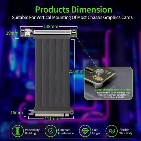 Neuonn PCi-E 4.0 Riser Cable ، PCIe 4.0 X16 High Speed ​​Speed ​​GPU Riser Cable مع منفذ PCI Express لبطاقة امتداد GPU ، طول 25 سم (أسود) in Kuwait