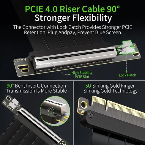 Neuonn PCi-E 4.0 Riser Cable ، PCIe 4.0 X16 High Speed ​​Speed ​​GPU Riser Cable مع منفذ PCI Express لبطاقة امتداد GPU ، طول 25 سم (أسود) in Kuwait