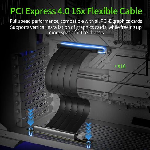 Neuonn PCi-E 4.0 Riser Cable ، PCIe 4.0 X16 High Speed ​​Speed ​​GPU Riser Cable مع منفذ PCI Express لبطاقة امتداد GPU ، طول 25 سم (أسود) in Kuwait