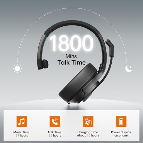 EKSA [Upgrated Trucker Bluetooth Headset with ENC Microphone, 99ft Wireless Range & 30H Talk Time, with Replaceable Ear Pad, Environmental Noise Cancelling Headphones All-Day Comfort for Drivers in Kuwait