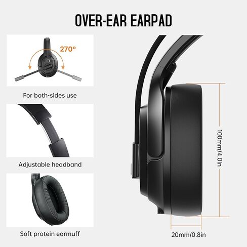 EKSA [Upgrated Trucker Bluetooth Headset with ENC Microphone, 99ft Wireless Range & 30H Talk Time, with Replaceable Ear Pad, Environmental Noise Cancelling Headphones All-Day Comfort for Drivers in Kuwait