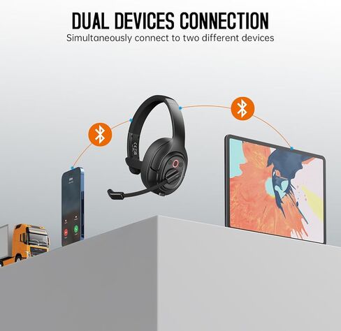EKSA [Upgrated Trucker Bluetooth Headset with ENC Microphone, 99ft Wireless Range & 30H Talk Time, with Replaceable Ear Pad, Environmental Noise Cancelling Headphones All-Day Comfort for Drivers in Kuwait