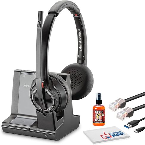 Poly Plantronics Savi 8220 UC Wireless Dect Headset System - Dual Ear - Teams معتمد - حزمة Bluetooth بما في ذلك: كابل USB Type -A ، قاعدة ، كابل RJ11 ، منظف سماعة رأس GBY Labs ، قطعة قماش من الألياف in Saudi Arabia