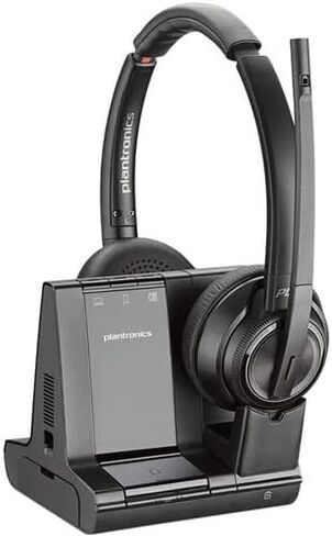 Poly Plantronics Savi 8220 UC Wireless Dect Headset System - Dual Ear - Teams معتمد - حزمة Bluetooth بما في ذلك: كابل USB Type -A ، قاعدة ، كابل RJ11 ، منظف سماعة رأس GBY Labs ، قطعة قماش من الألياف in Saudi Arabia