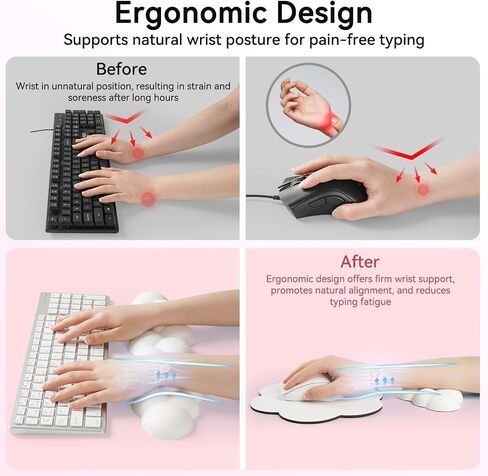 Cloud Wrist Rest for Computer Keyboard, 4-in-1 Memory Foam Leather Cloud Keyboard Wrist Rest and Mouse Pad Set with Ergonomic Support for Arm and Palm Cushion, Gaming/Work Setup, Rainbow in Kuwait