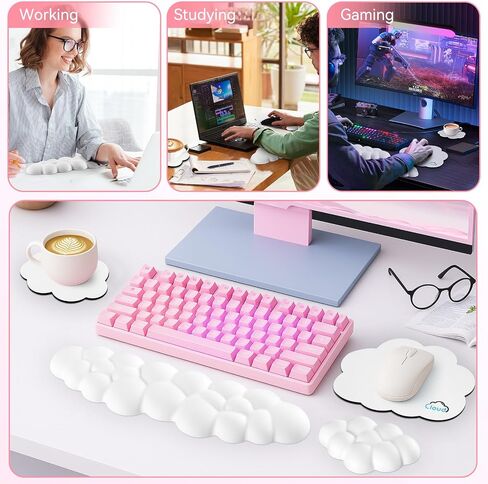 Cloud Wrist Rest for Computer Keyboard, 4-in-1 Memory Foam Leather Cloud Keyboard Wrist Rest and Mouse Pad Set with Ergonomic Support for Arm and Palm Cushion, Gaming/Work Setup, Rainbow in Kuwait