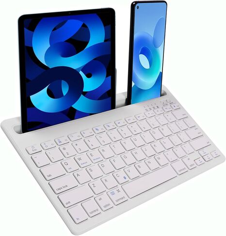 لوحة مفاتيح لوح اللوح القابلة لإعادة الشحن ، لوحة مفاتيح بلوتوث متعددة الجهد لأجهزة iPad/الكمبيوتر اللوحي/الهاتف/الكمبيوتر ، لوحة المفاتيح اللاسلكية ، لوحة مفاتيح Bluetooth الهادئة للقرص ، متوافق مع Windows iOS -Windows -White in Saudi Arabia