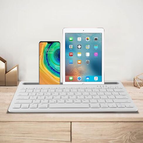 لوحة مفاتيح لوح اللوح القابلة لإعادة الشحن ، لوحة مفاتيح بلوتوث متعددة الجهد لأجهزة iPad/الكمبيوتر اللوحي/الهاتف/الكمبيوتر ، لوحة المفاتيح اللاسلكية ، لوحة مفاتيح Bluetooth الهادئة للقرص ، متوافق مع Windows iOS -Windows -White in Saudi Arabia