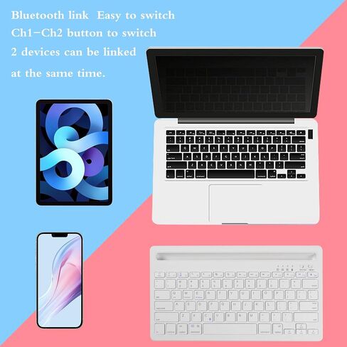 لوحة مفاتيح لوح اللوح القابلة لإعادة الشحن ، لوحة مفاتيح بلوتوث متعددة الجهد لأجهزة iPad/الكمبيوتر اللوحي/الهاتف/الكمبيوتر ، لوحة المفاتيح اللاسلكية ، لوحة مفاتيح Bluetooth الهادئة للقرص ، متوافق مع Windows iOS -Windows -White in Saudi Arabia