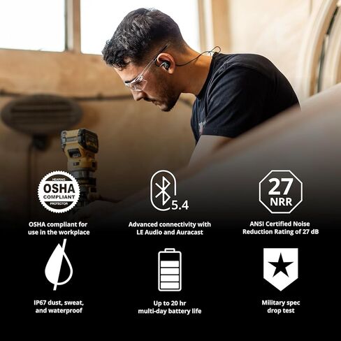 ISOtunes PRO 3.0 Bluetooth Hearing Protection - OSHA Approved Earbuds with 20 Hour Battery Life, Bluetooth Ear Protection with 27 dB Noise Reduction (NRR) Earplug Headphones - Durable Work Earbuds in Saudi Arabia