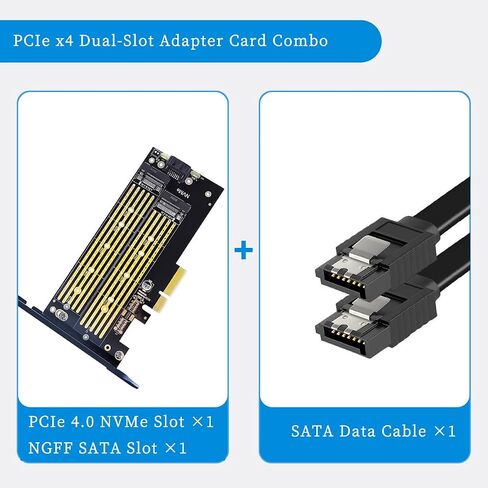 PCIE 5.0/4.0 إلى بطاقة محول M.2 NVME & SATA SSD-لوحة تمدد عالية السرعة مزدوجة مع ثنائي الفينيل متعدد الكلور المطلي بالذهب ، ناقل حركة مستقر ، وقوس معدني (3.0 كابل SATA) in Saudi Arabia