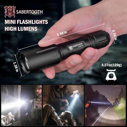 SABERTOOTH Police Tactical Flashlight-2200 High Lumen Duty Belt Flashlight for Law Enforcement Defense Single Mode Flashlight with Holster Tactical Gear Safety Accessories(Black) in Saudi Arabia