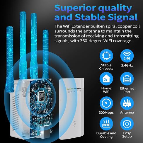 2025 WIFI Extender Signal Booster - Trepeater Long Range WiFi ، تغطية 9،800 قدم مربع ، وإعداد سهل مع ميناء Ethernet ، يعمل مع جميع أجهزة التوجيه in Kuwait