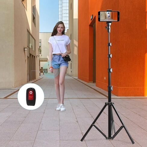 Portable Stand Extendable Phone Tripod Stand Professional Travel Cell Phone Phone Tripod with Remote and Holder, Sturdy & Stable Height Adjustable Multi-Angle in Saudi Arabia