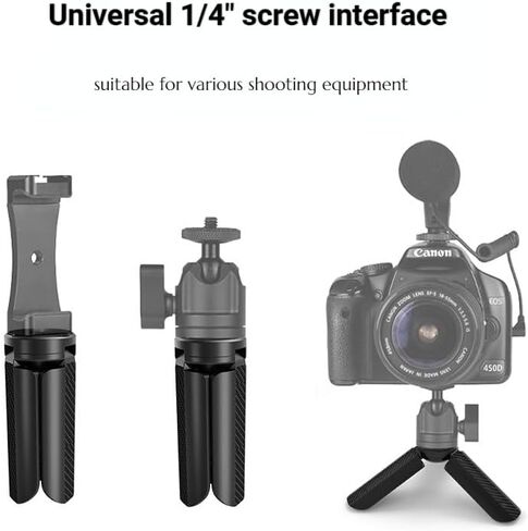 Tripod Mini مع حامل الهاتف الشامل والأحذية الباردة المزدوجة - حامل هاتف خفيف الوزن متوافق مع iPhone 16 Pro Max ، GoPro ، Webcam ، Mini Projector - Tripod Portable Travel in Saudi Arabia