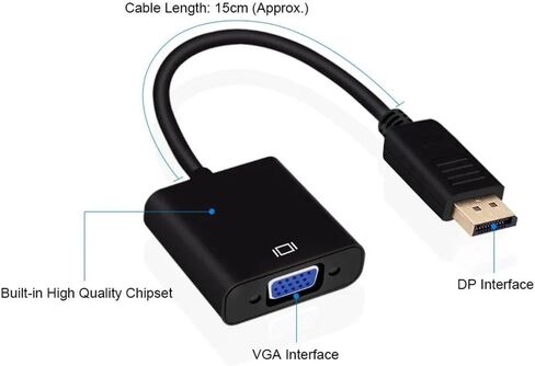 DP إلى VGA Cable DisplayPort VGA إلى محول كبلات DisplayPort ، منفذ عرض في اتجاه واحد إلى كابل محول VGA ، محول USB إلى VGA ، VGA إلى محول HDMI ، يعمل مع التلفزيون ، الكمبيوتر المحمول ، الكمبيوتر المحمول ، سطح المكتب in Kuwait