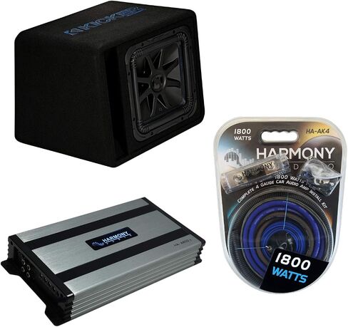 Harmony Audio Kicker Bundle Compatible with Universal Vehicle 44VL7S122 12" Loaded Sub Box with HA-A800.1 Amplifier and HA-AK4 4Ga Amp Install Kit in Saudi Arabia
