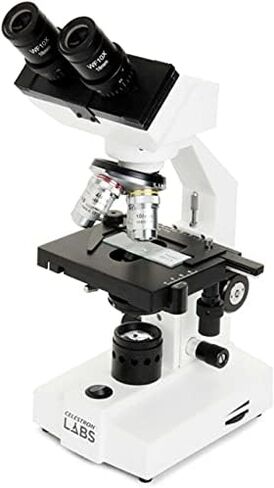 Celestron CB2000C Compound Binocular Microscope w/40x - 2000x power, mechanical stage, 4 Fully achromatic objectives, Abbe condenser, 10x and 20x eyepieces, coaxial focus, 10 prepared slides, 3 color filters, emersion oil in Kuwait