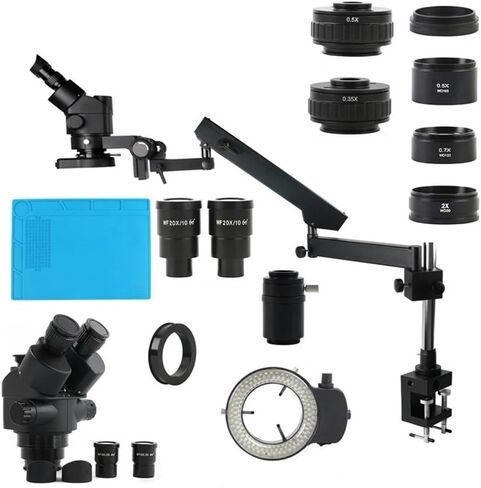 Microscope Kit Without Camera 3.5X-90X 180X Simul Focus Parfocal Stereo Trinocular Microscope w/Clamp Arm Microscope Lens Adapters in Saudi Arabia