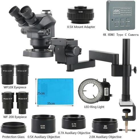 Microscope Kit 3.5X-100X 200X Simul Focul Parfocal Stereo Trinocular Microscope Objective Lens 4K HDMI Type C Set Microscope Lens Adapters in Saudi Arabia